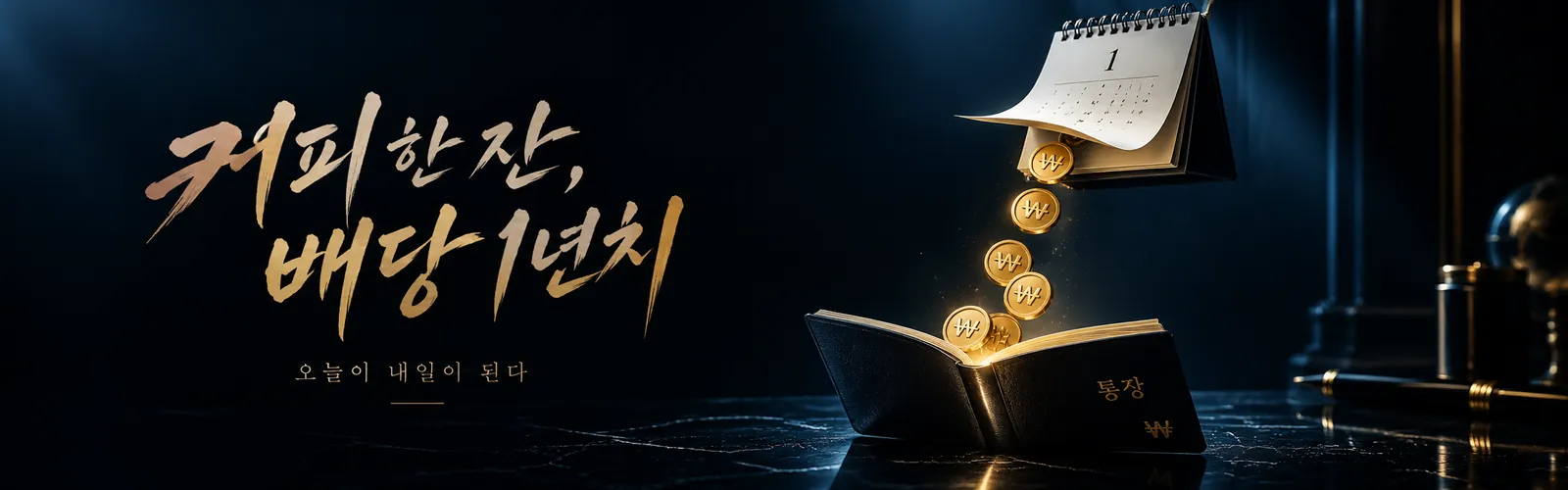 달력에서 동전이 통장으로 떨어지는 배당 입금 일러스트