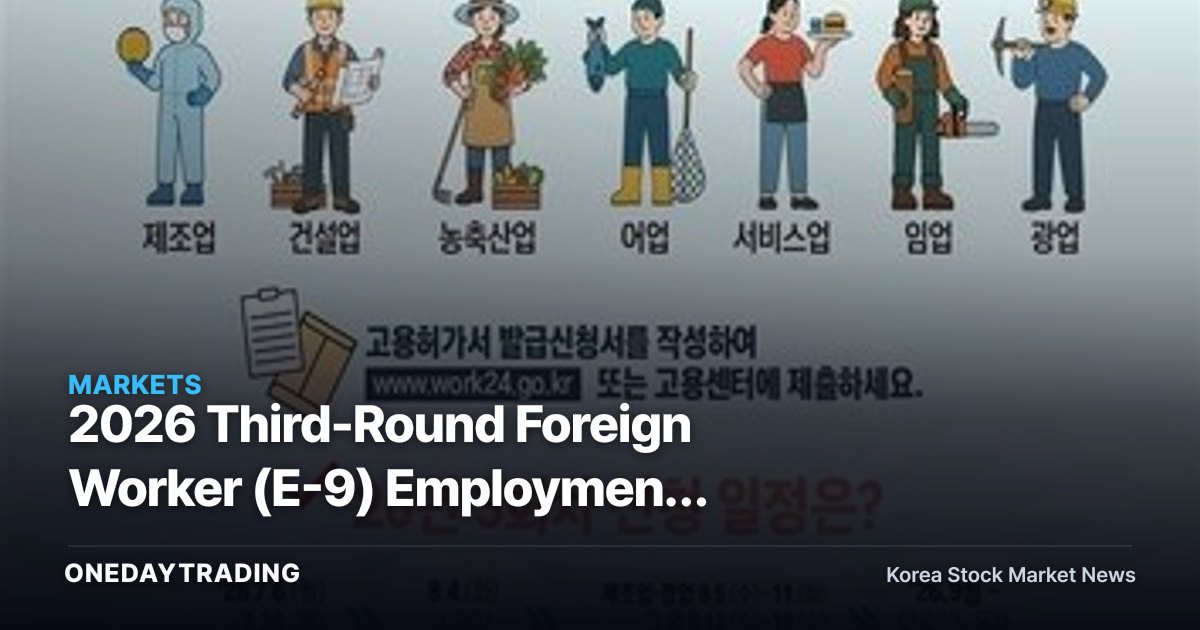 2026 Third-Round Foreign Worker (E-9) Employment Permits: 12,630 Applications to Be Accepted — A Look at Labor-Short Sectors