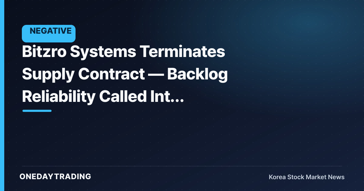 Bitzro Systems Terminates Supply Contract — Backlog Reliability Called Into Question Again