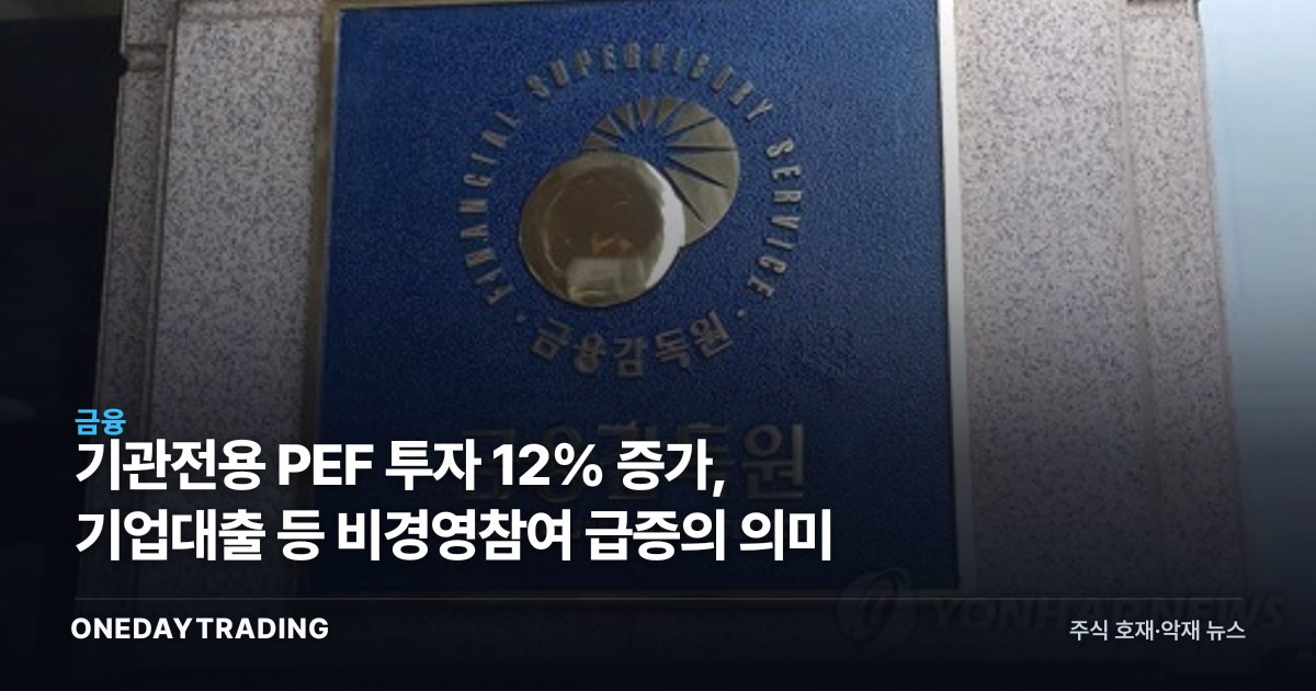 기관전용 PEF 투자 12% 증가, 기업대출 등 비경영참여 급증의 의미