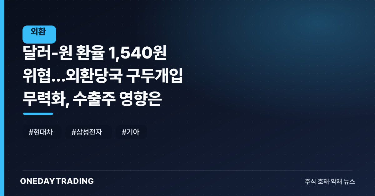 달러-원 환율 1,540원 위협…외환당국 구두개입 무력화, 수출주 영향은