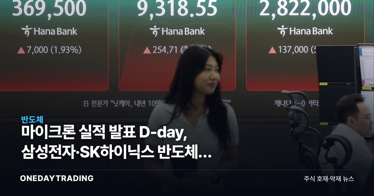 마이크론 실적 발표 D-day, 삼성전자·SK하이닉스 반도체주 시험대