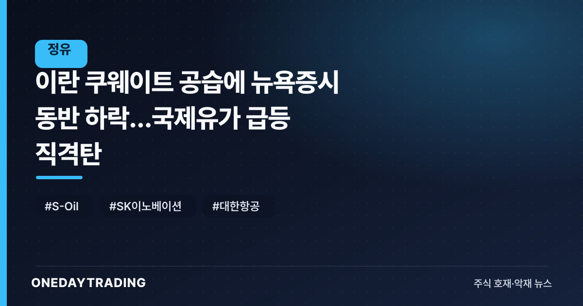 이란 쿠웨이트 공습에 뉴욕증시 동반 하락…국제유가 급등 직격탄