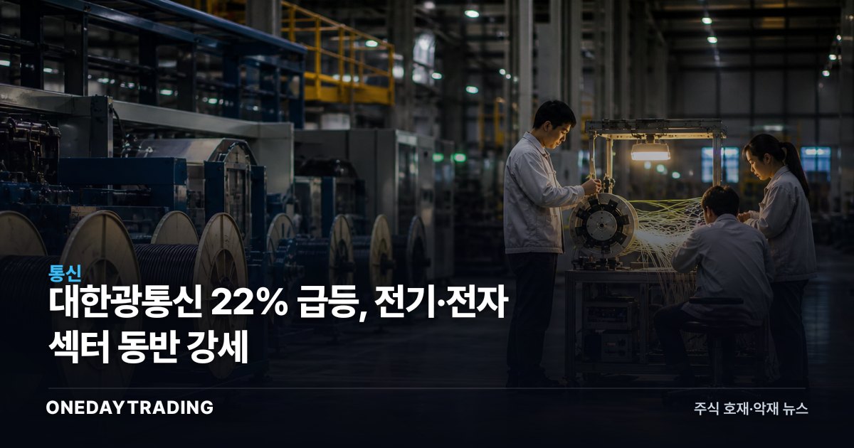 대한광통신 22% 급등, 전기·전자 섹터 동반 강세