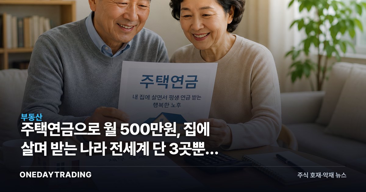 주택연금으로 월 500만원, 집에 살며 받는 나라 전세계 단 3곳뿐인 이유