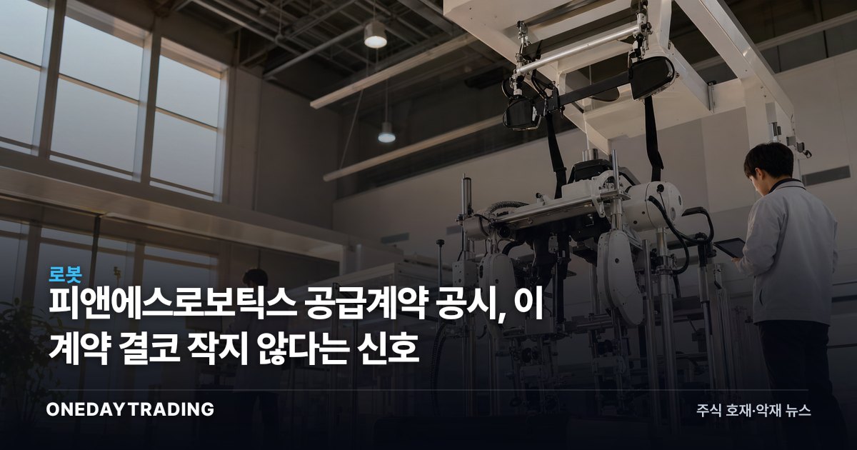 피앤에스로보틱스 공급계약 공시, 이 계약 결코 작지 않다는 신호