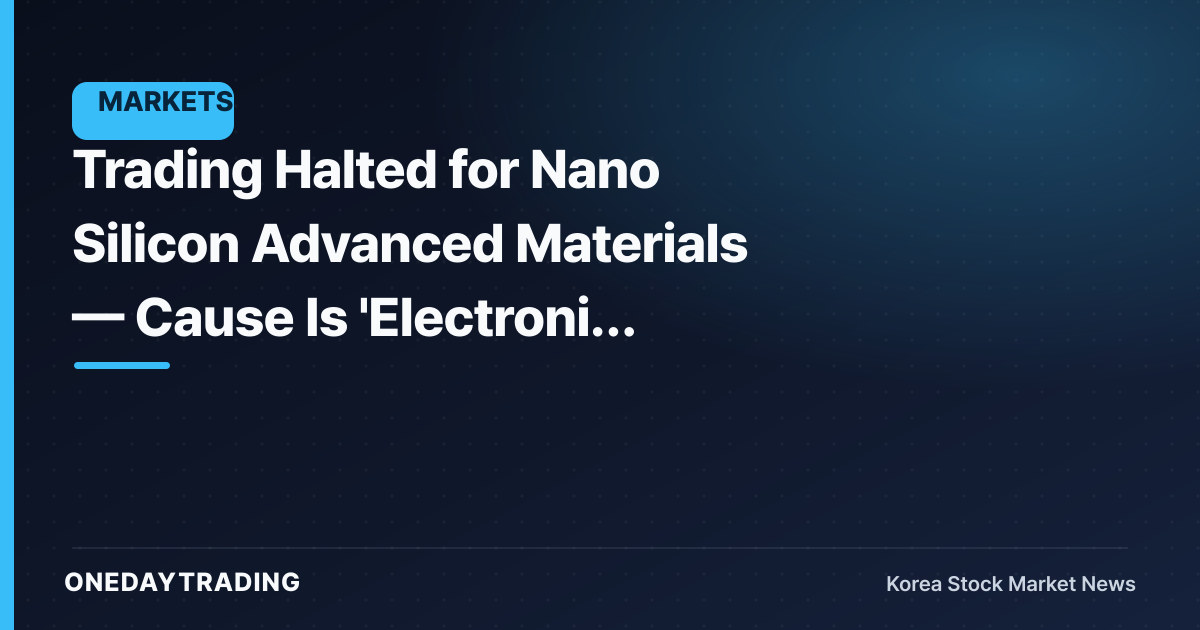 Trading Halted for Nano Silicon Advanced Materials — Cause Is 'Electronic Registration Change,' Not Earnings Woes