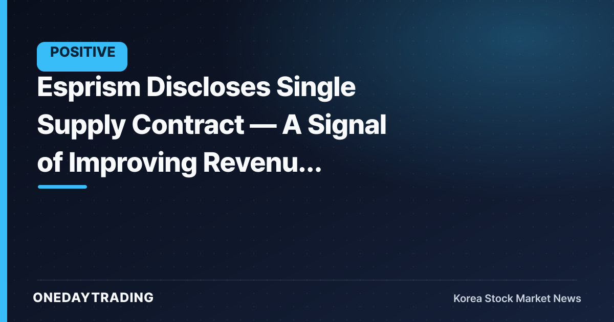 Esprism Discloses Single Supply Contract — A Signal of Improving Revenue Visibility