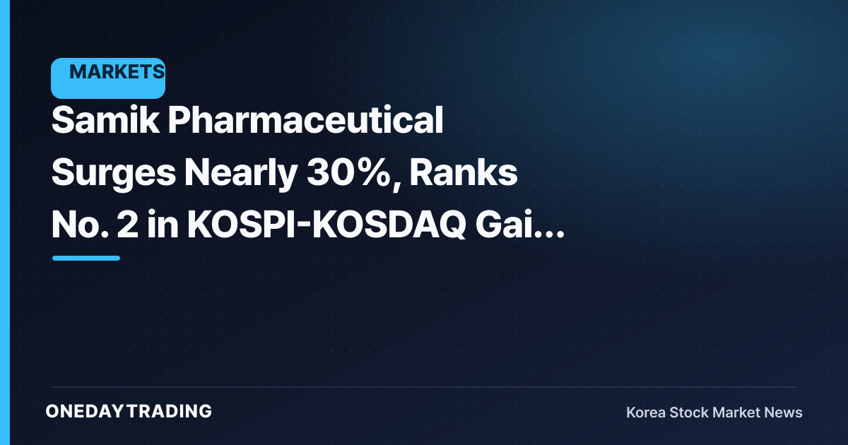 Samik Pharmaceutical Surges Nearly 30%, Ranks No. 2 in KOSPI-KOSDAQ Gain Rate