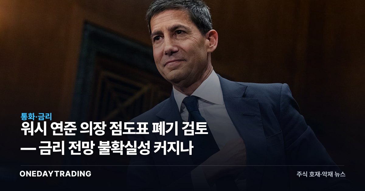 워시 연준 의장 점도표 폐기 검토 — 금리 전망 불확실성 커지나