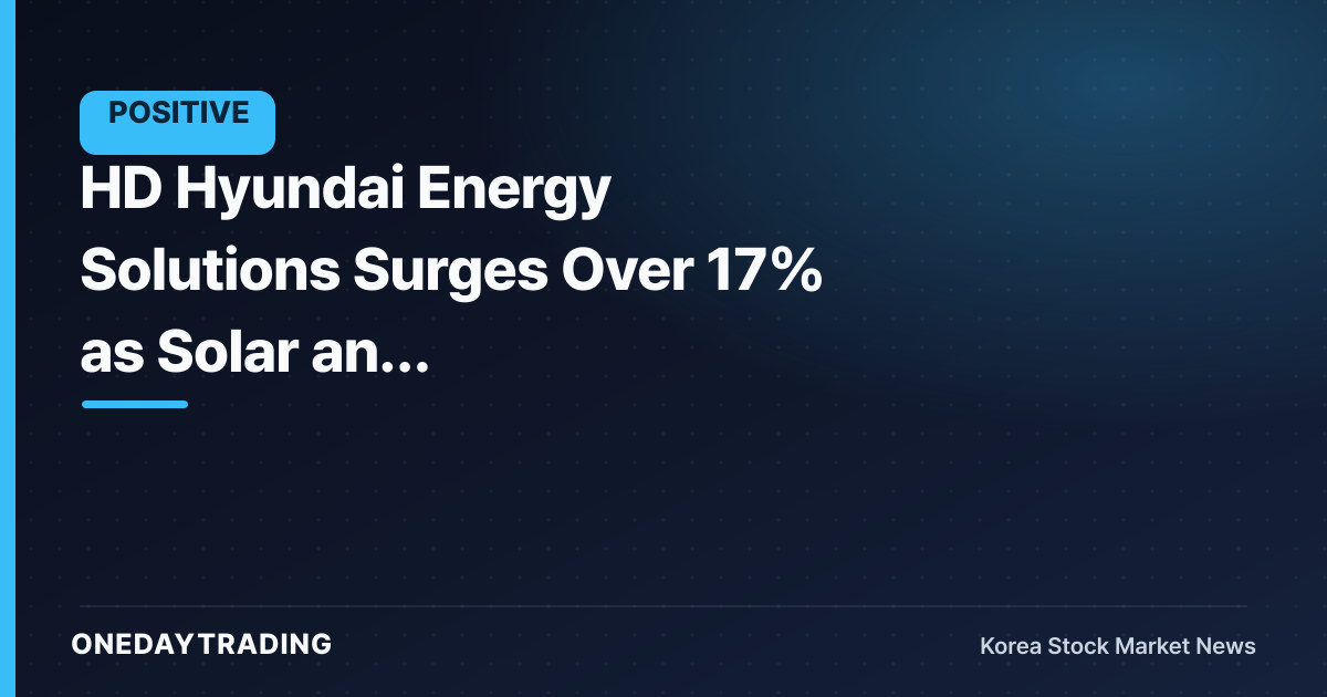 HD Hyundai Energy Solutions Surges Over 17% as Solar and Electrical/Electronics Stocks Rally Together