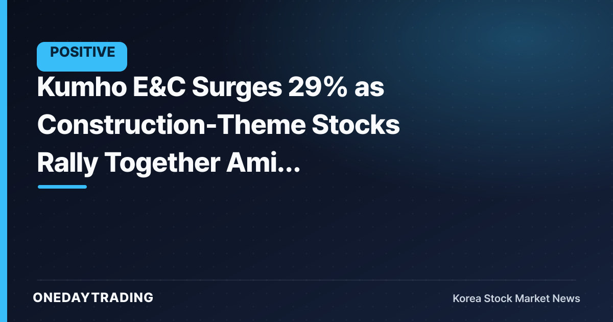Kumho E&C Surges 29% as Construction-Theme Stocks Rally Together Amid Trading Frenzy