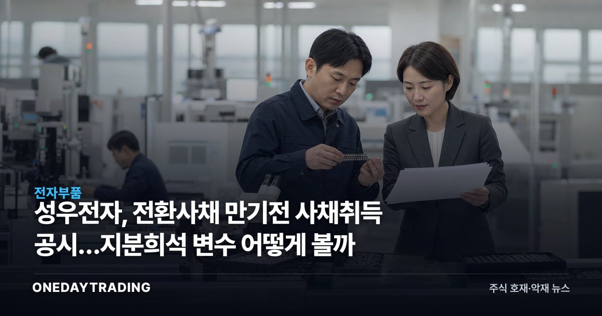 성우전자, 전환사채 만기전 사채취득 공시…지분희석 변수 어떻게 볼까