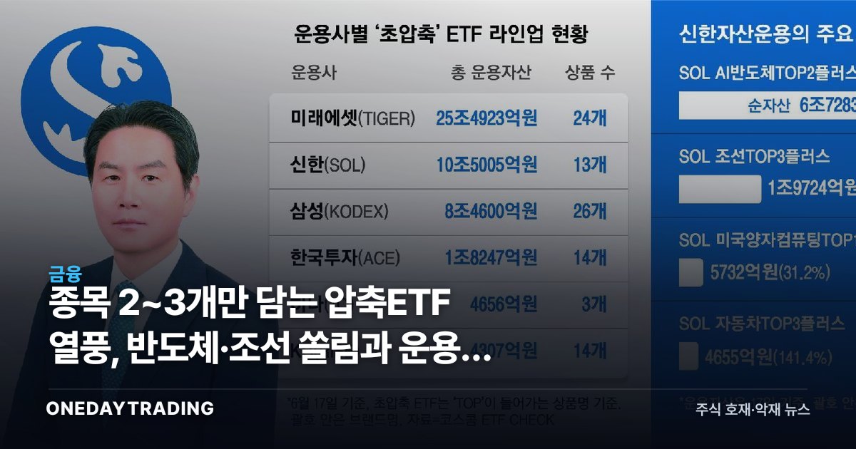 종목 2~3개만 담는 압축ETF 열풍, 반도체·조선 쏠림과 운용사 지각변동