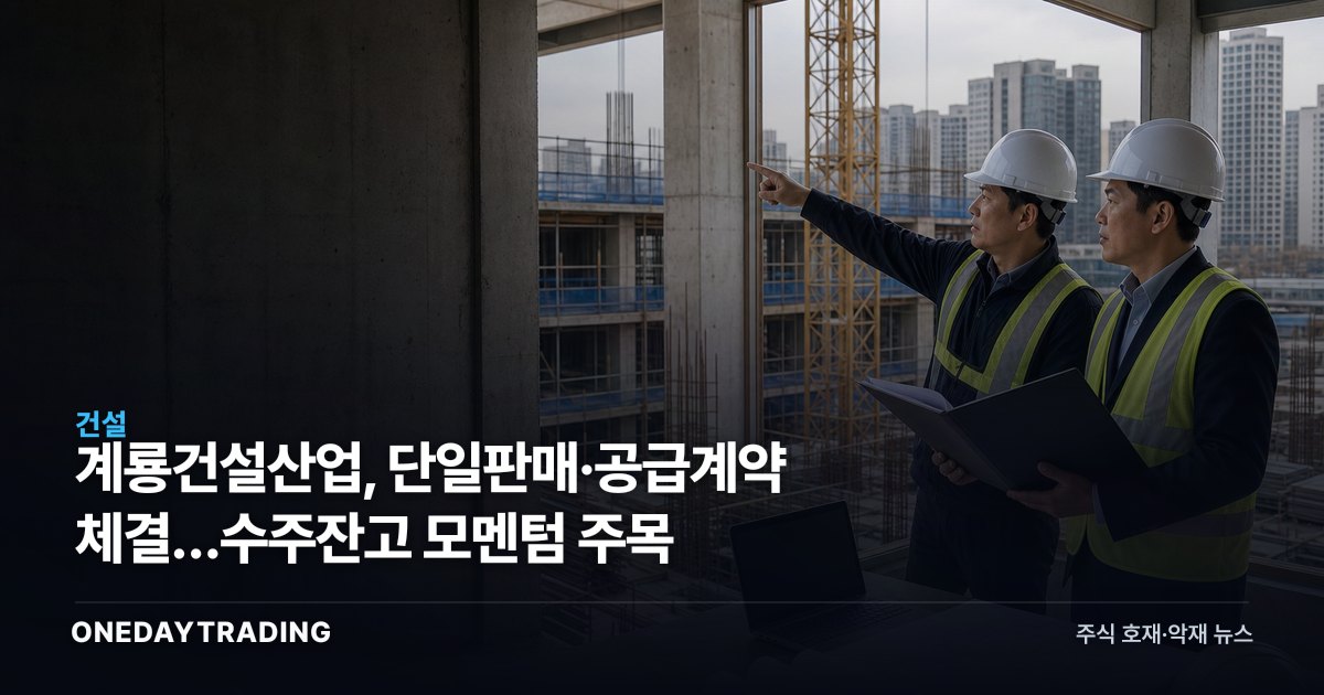 계룡건설산업, 단일판매·공급계약 체결…수주잔고 모멘텀 주목