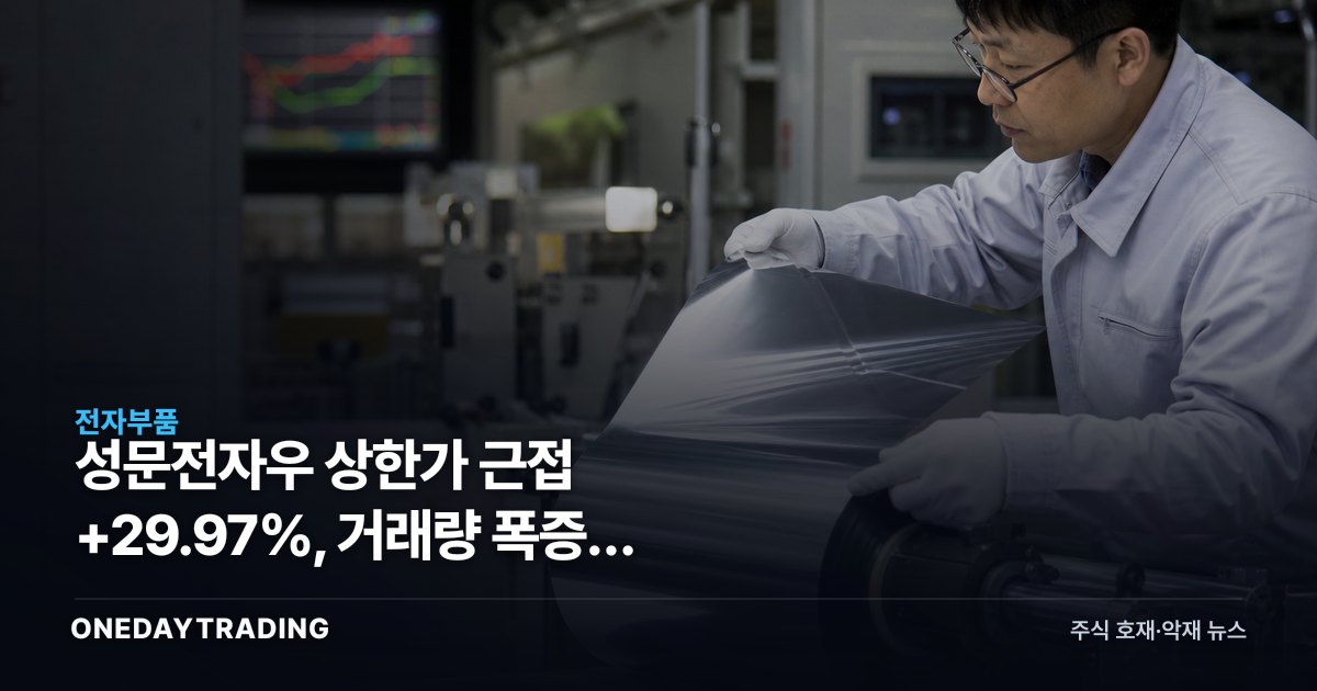 성문전자우 상한가 근접 +29.97%, 거래량 폭증한 우선주 급등 배경은