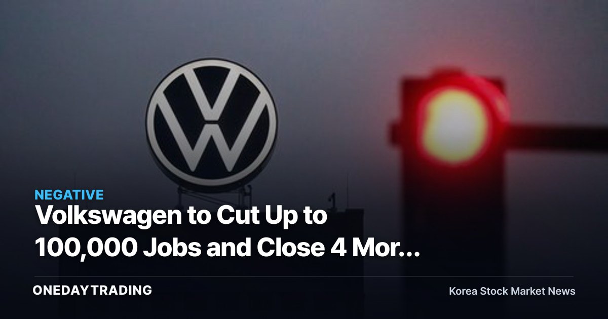 Volkswagen to Cut Up to 100,000 Jobs and Close 4 More Plants — What It Means for Korea's Battery and Auto Sectors