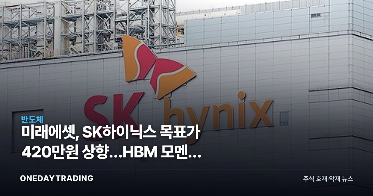 미래에셋, SK하이닉스 목표가 420만원 상향…HBM 모멘텀 재확인