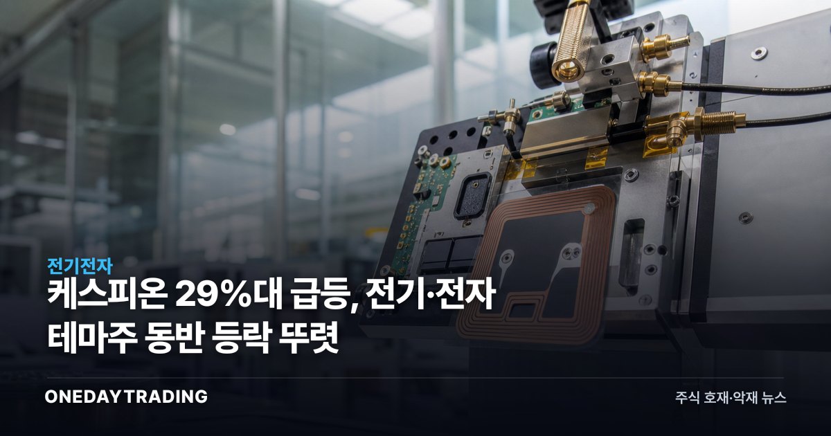 케스피온 29%대 급등, 전기·전자 테마주 동반 등락 뚜렷