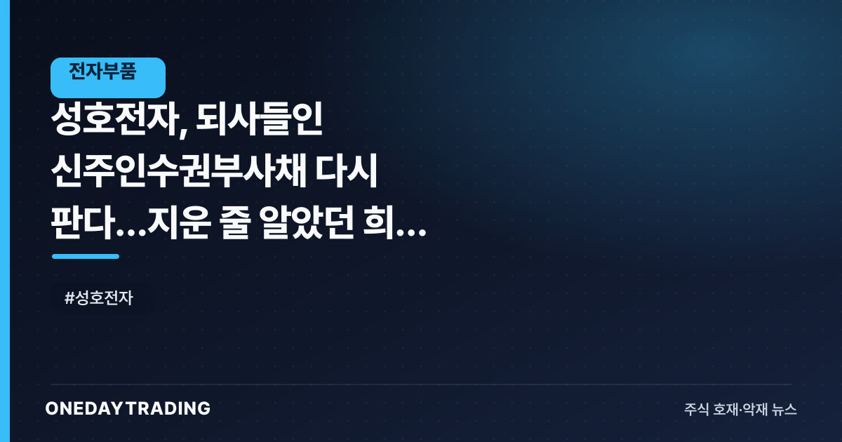 성호전자, 되사들인 신주인수권부사채 다시 판다…지운 줄 알았던 희석 물량의 부활