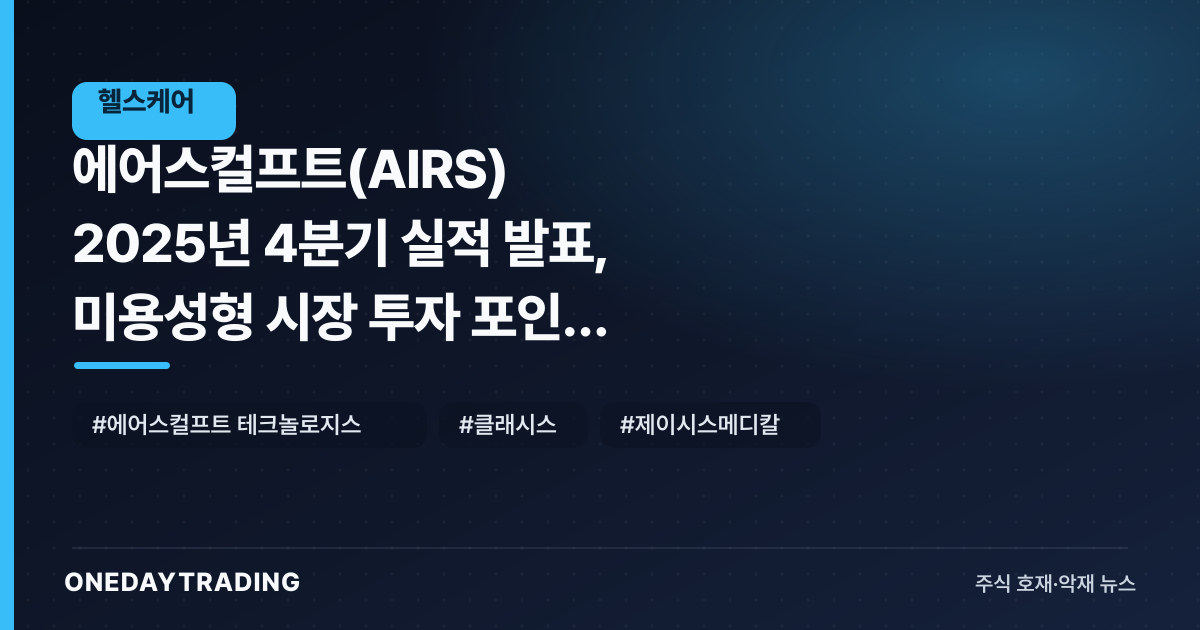 에어스컬프트(AIRS) 2025년 4분기 실적 발표, 미용성형 시장 투자 포인트 점검