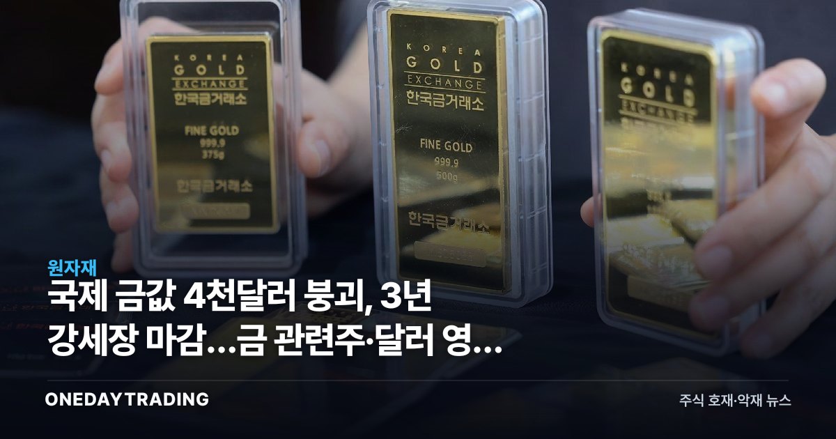 국제 금값 4천달러 붕괴, 3년 강세장 마감…금 관련주·달러 영향 점검