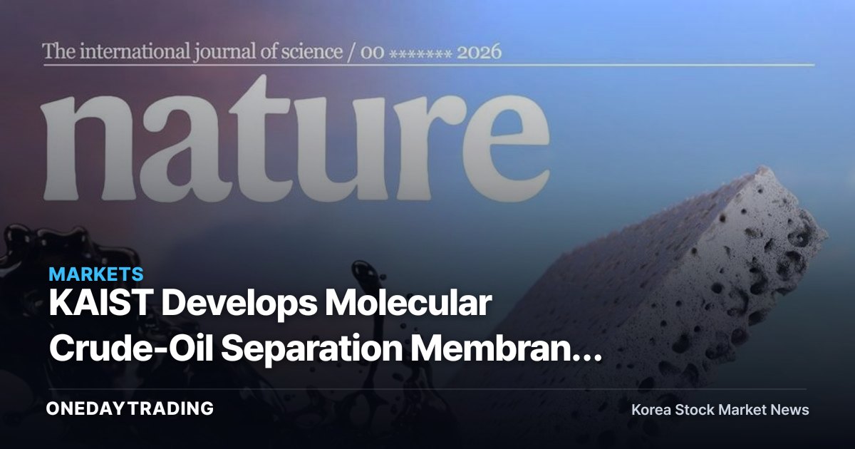 KAIST Develops Molecular Crude-Oil Separation Membrane — Could It Reshape the Refining Industry's Energy Cost Structure?