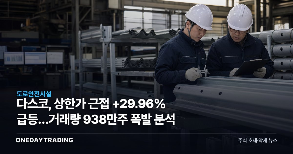 다스코, 상한가 근접 +29.96% 급등…거래량 938만주 폭발 분석