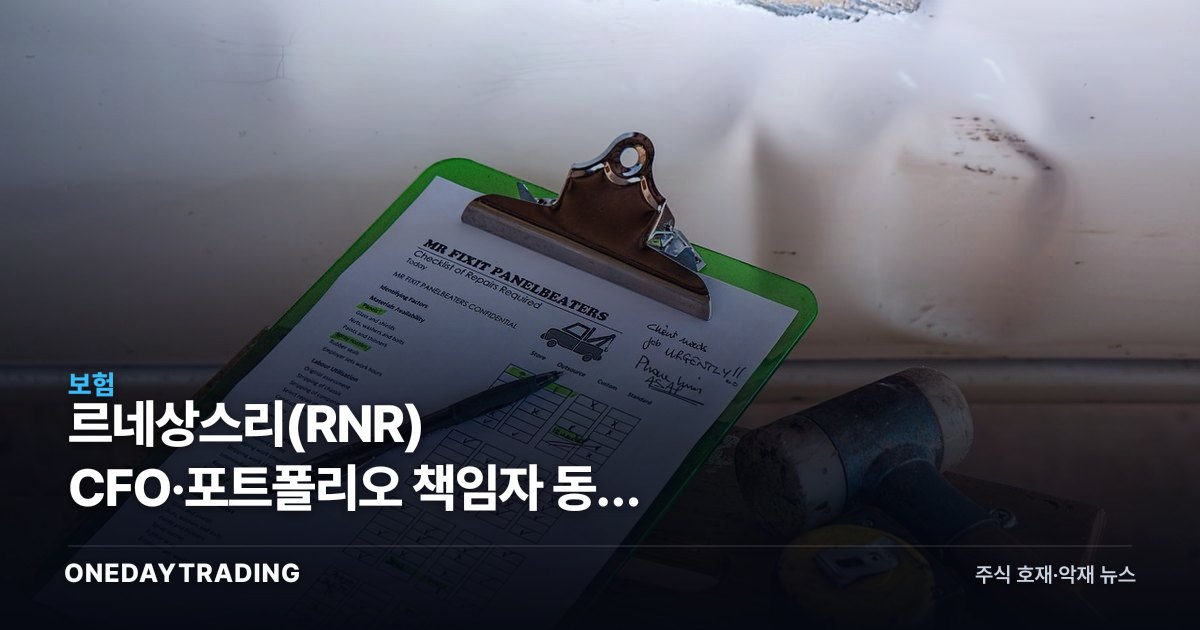 르네상스리(RNR) CFO·포트폴리오 책임자 동시 퇴임, 재보험주 리스크 점검
