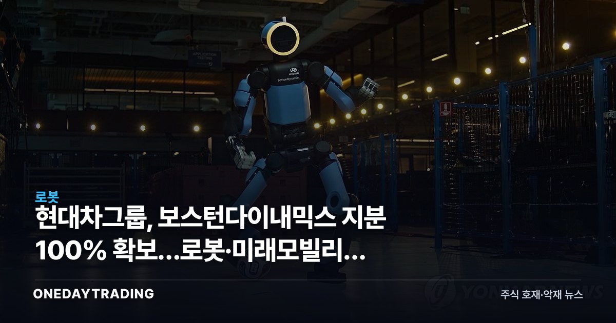 현대차그룹, 보스턴다이내믹스 지분 100% 확보…로봇·미래모빌리티 베팅 가속