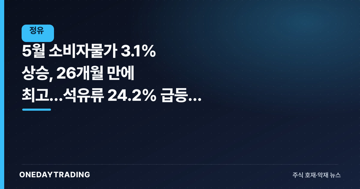5월 소비자물가 3.1% 상승, 26개월 만에 최고…석유류 24.2% 급등이 견인