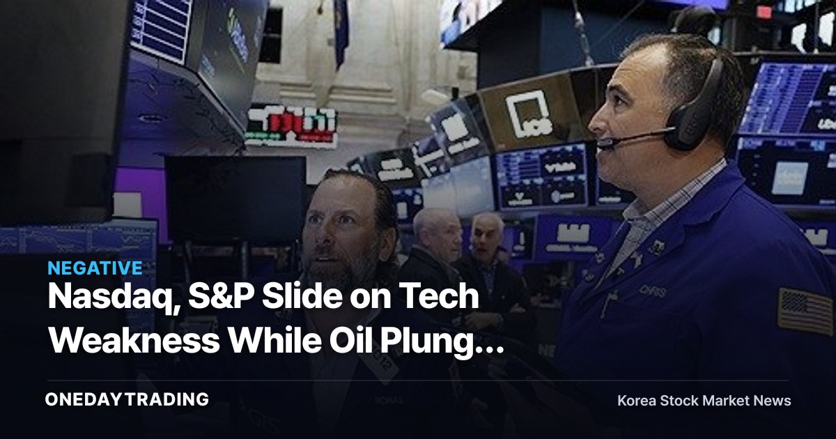 Nasdaq, S&P Slide on Tech Weakness While Oil Plunge Lifts Dow — What It Means for Korean Stocks