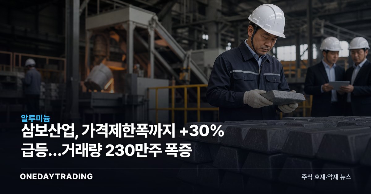 삼보산업, 가격제한폭까지 +30% 급등…거래량 230만주 폭증