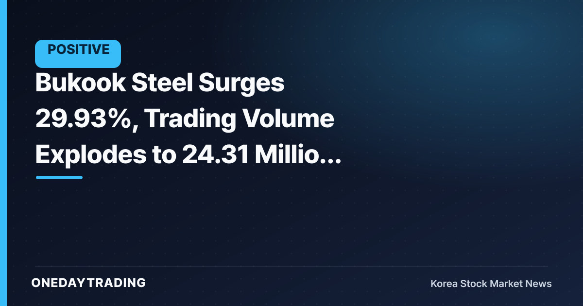 Bukook Steel Surges 29.93%, Trading Volume Explodes to 24.31 Million Shares in a Day That Nearly Hit Limit-Up