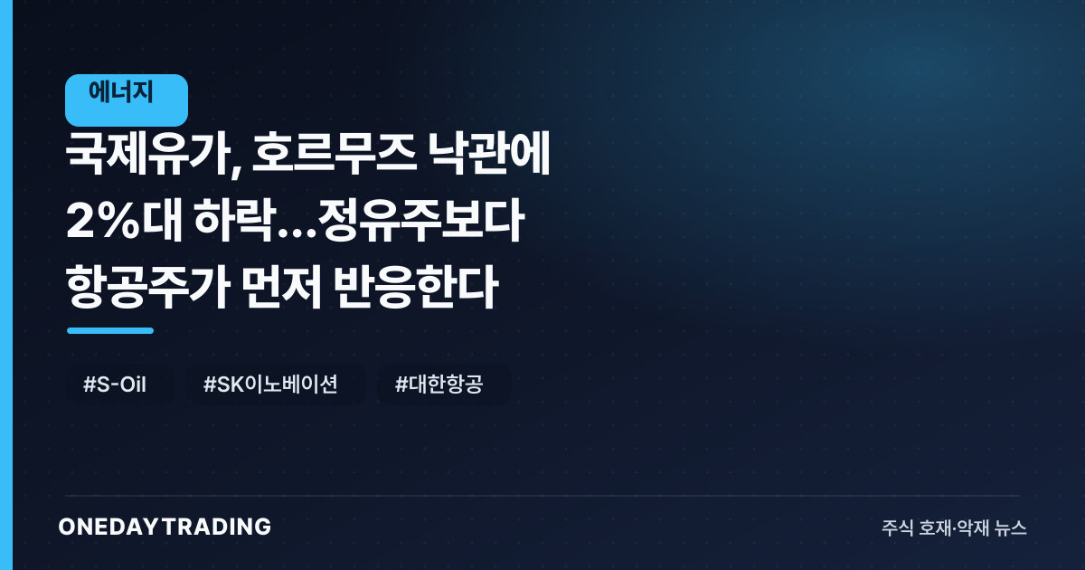 국제유가, 호르무즈 낙관에 2%대 하락…정유주보다 항공주가 먼저 반응한다
