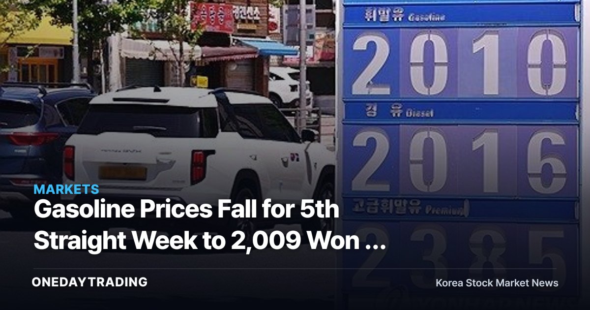 Gasoline Prices Fall for 5th Straight Week to 2,009 Won — Refiners and Airlines See Profits Diverge