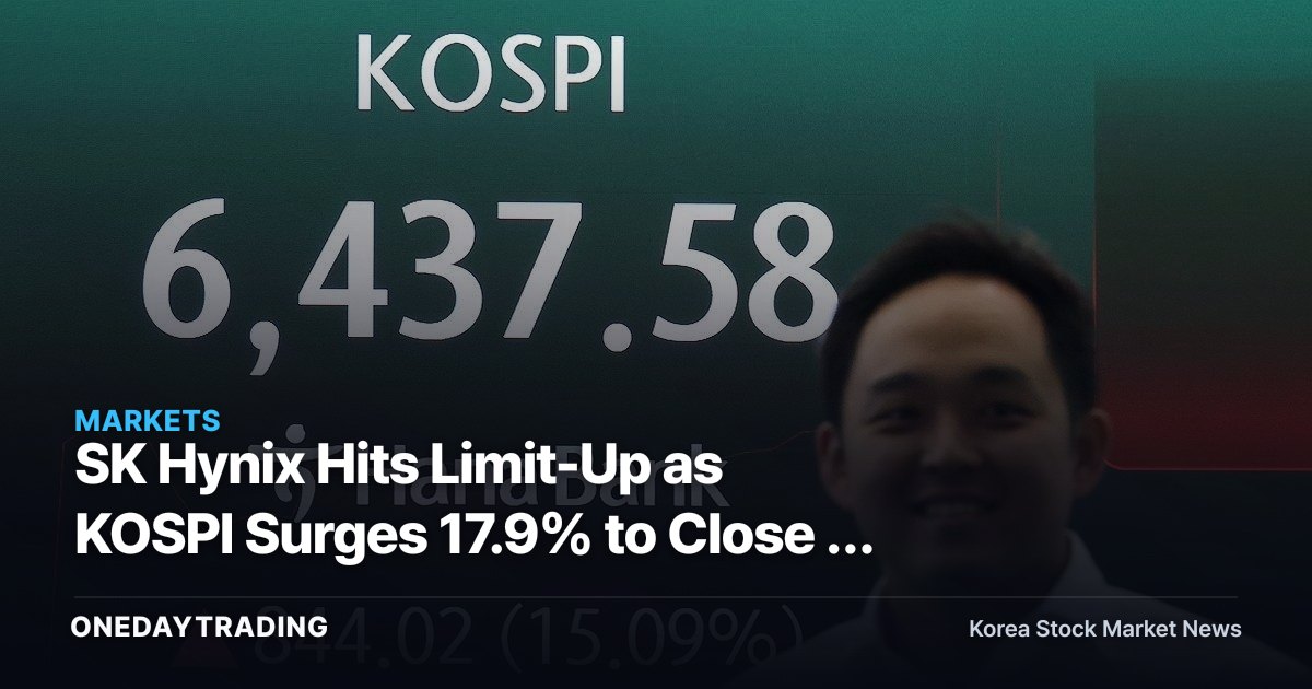 SK Hynix Hits Limit-Up as KOSPI Surges 17.9% to Close — Investors Who Sold the Day Before Left Empty-Handed