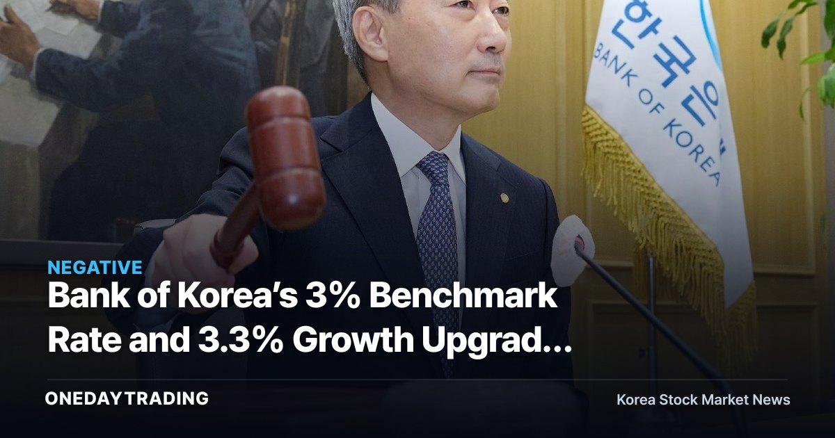 Bank of Korea’s 3% Benchmark Rate and 3.3% Growth Upgrade Send a Warning to Stocks