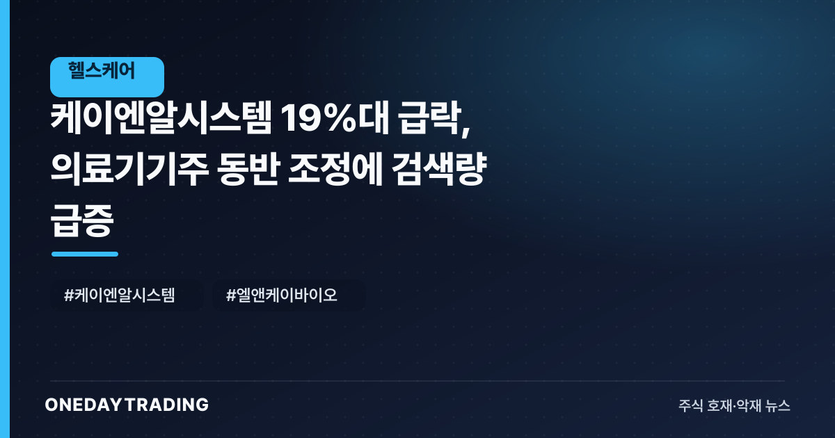 케이엔알시스템 19%대 급락, 의료기기주 동반 조정에 검색량 급증