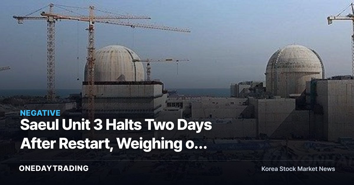 Saeul Unit 3 Halts Two Days After Restart, Weighing on KEPCO