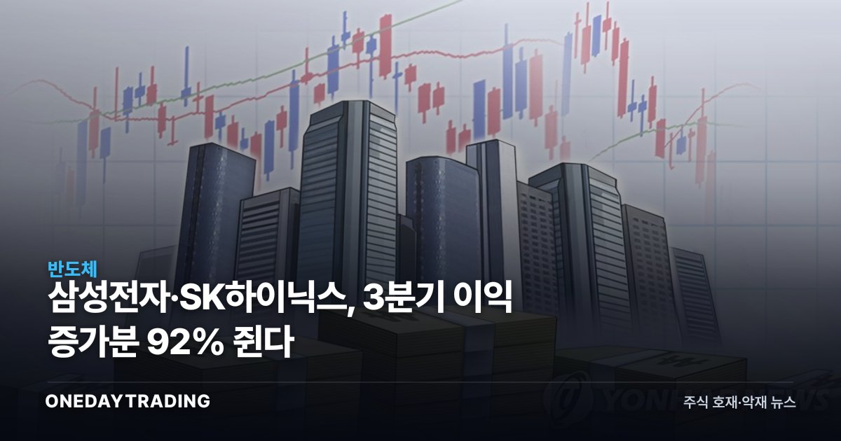 삼성전자·SK하이닉스, 3분기 이익 증가분 92% 쥔다