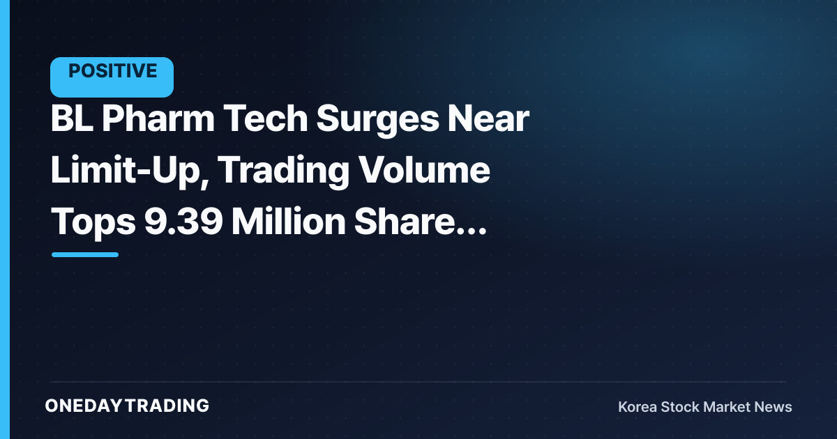 BL Pharm Tech Surges Near Limit-Up, Trading Volume Tops 9.39 Million Shares to Rank Among Top Trading Value Stocks