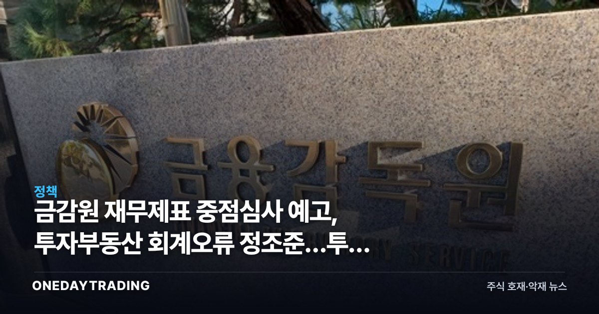 금감원 재무제표 중점심사 예고, 투자부동산 회계오류 정조준…투자 체크포인트