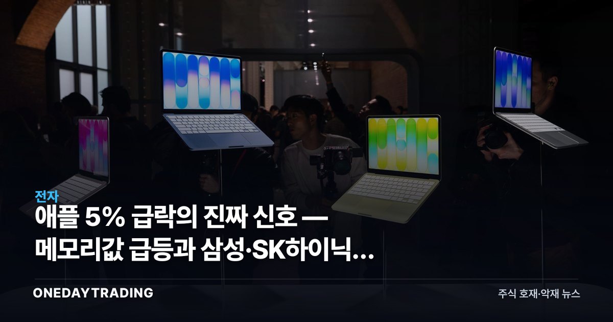 애플 5% 급락의 진짜 신호 — 메모리값 급등과 삼성·SK하이닉스 수혜