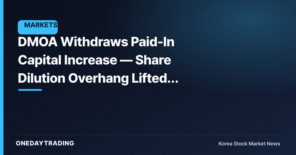 DMOA Withdraws Paid-In Capital Increase — Share Dilution Overhang Lifted, For Now