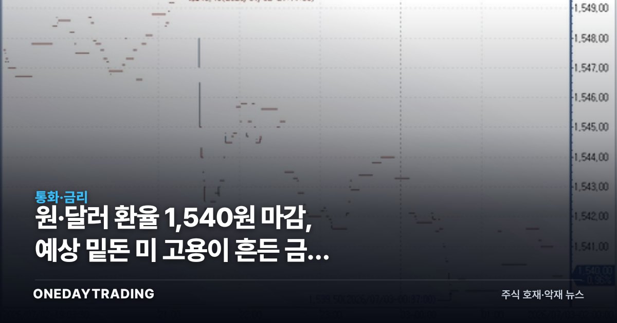 원·달러 환율 1,540원 마감, 예상 밑돈 美 고용이 흔든 금리 시나리오