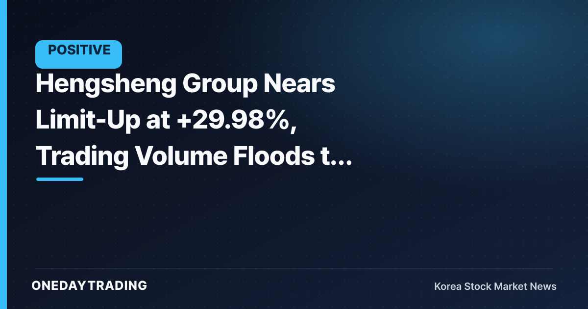 Hengsheng Group Nears Limit-Up at +29.98%, Trading Volume Floods to 2.2M Shares — No. 6 Among Top Surgers