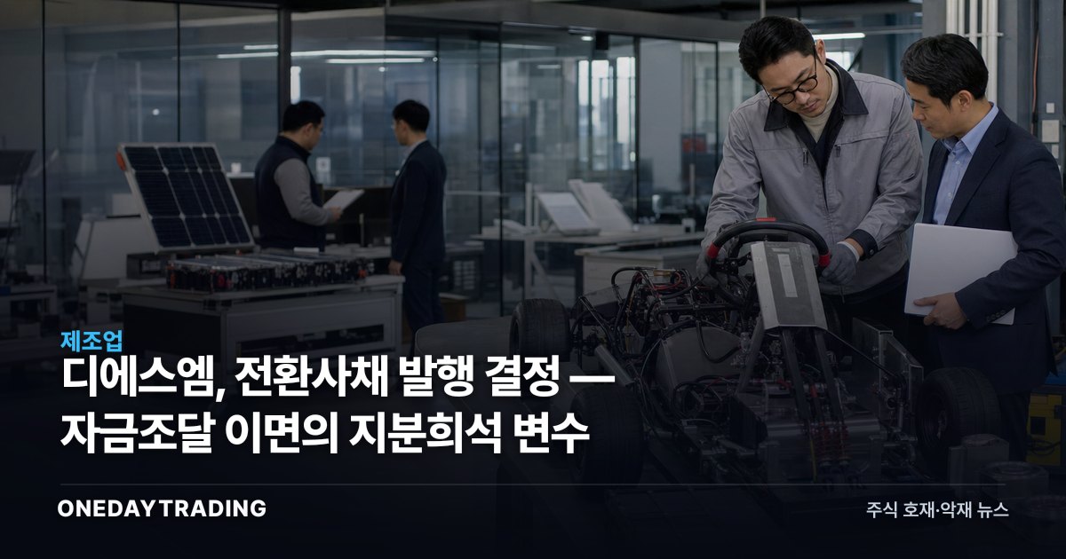 디에스엠, 전환사채 발행 결정 — 자금조달 이면의 지분희석 변수