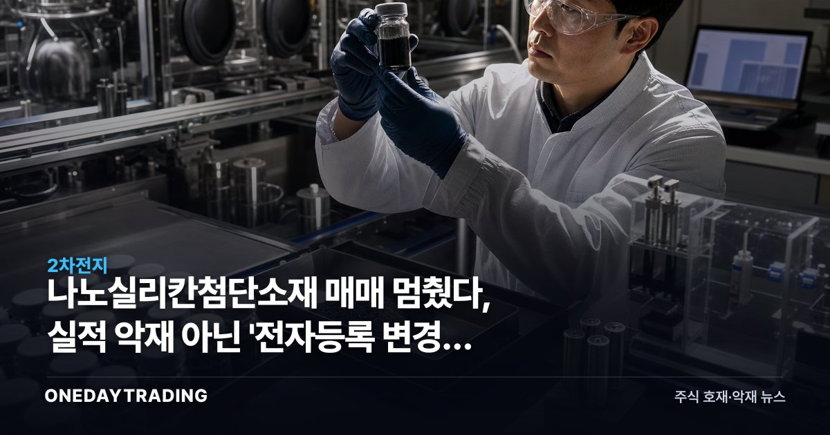 나노실리칸첨단소재 매매 멈췄다, 실적 악재 아닌 '전자등록 변경' 탓**