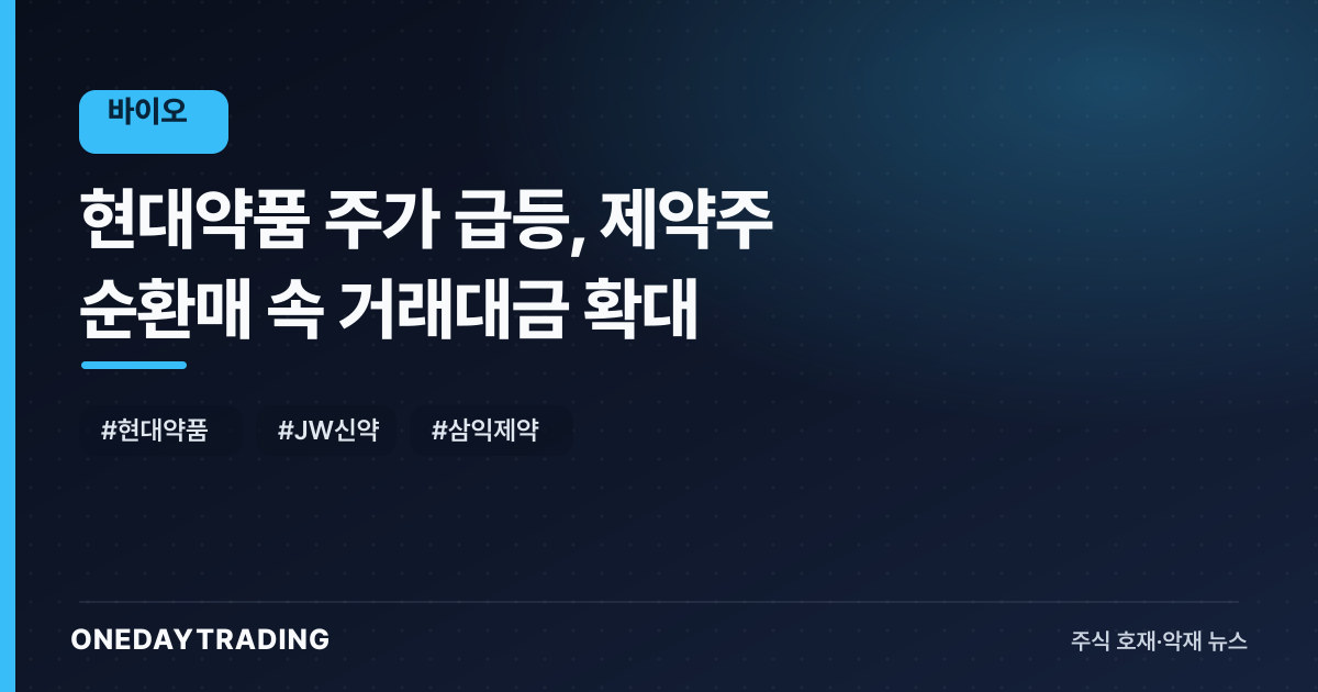 현대약품 주가 급등, 제약주 순환매 속 거래대금 확대